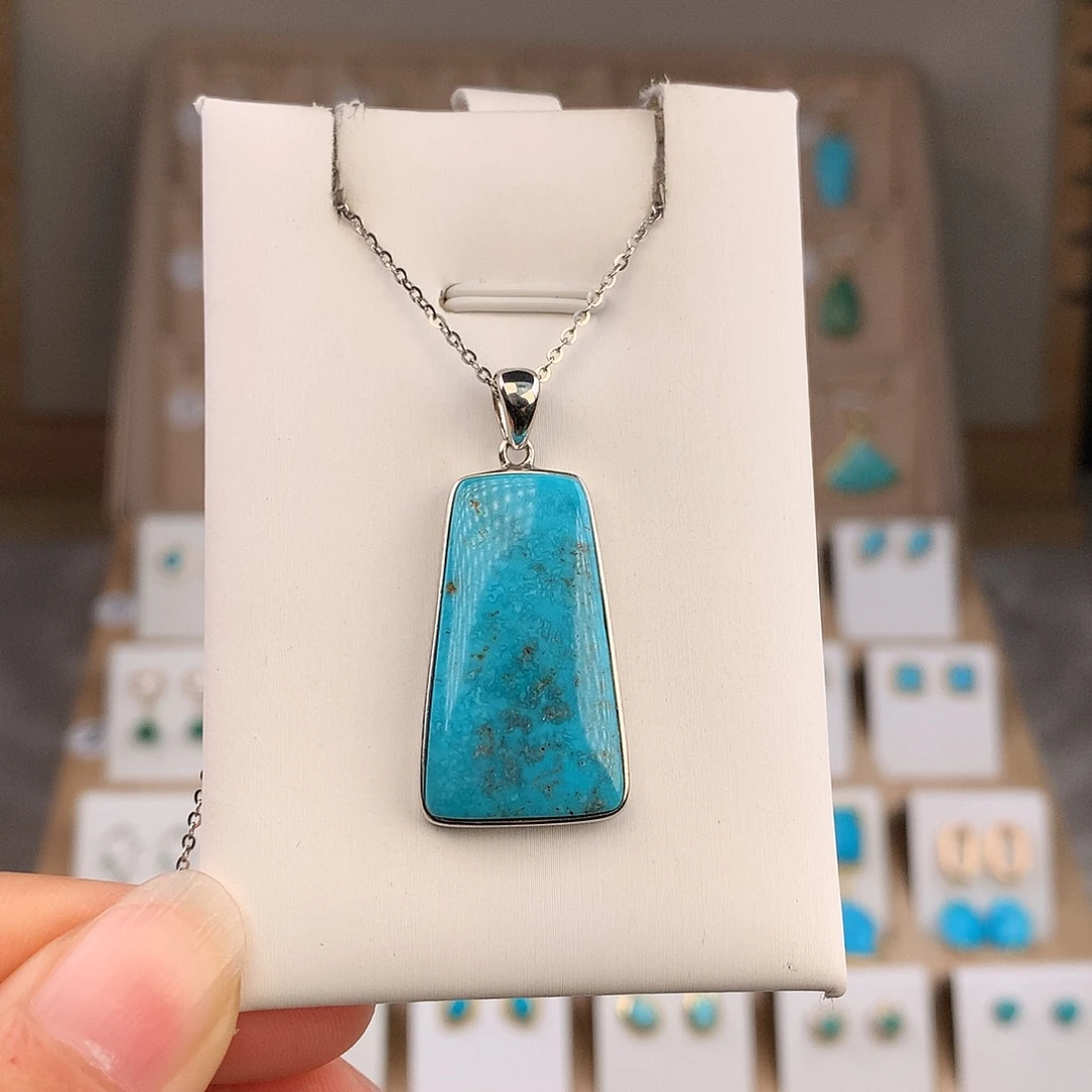 绿松石银S925镶嵌吊坠(不含链)