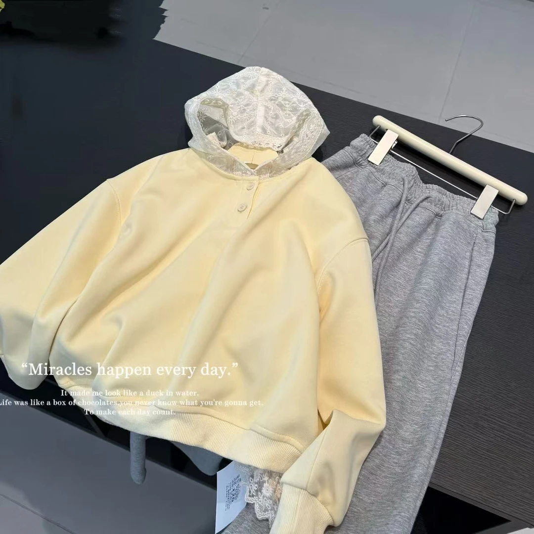 N1554儿童蕾丝花边帽衫