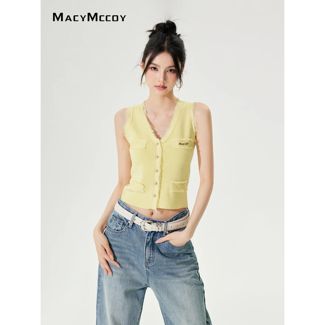 【毛毛专属】MacyMccoy V领毛边冰丝上衣女亲肤透气莱赛尔凉爽背心