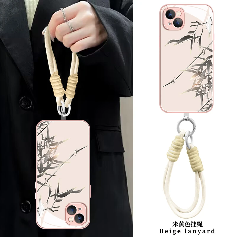 适用【苹果/华为/荣耀/OPPO/vivo】水墨竹叶液态玻璃手机壳