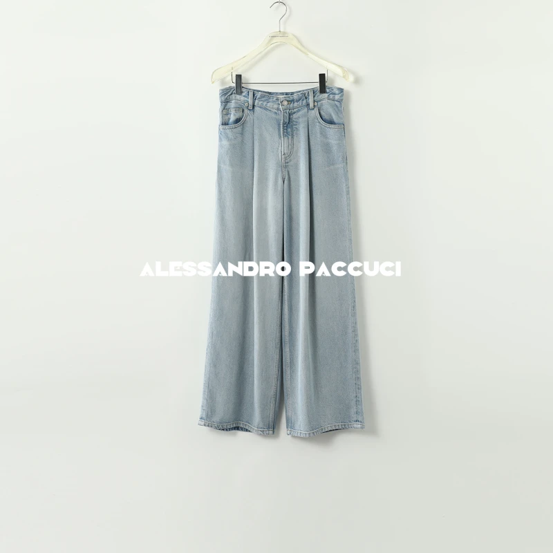 AP洛哥431030NK【蓝色冰河】莱赛尔洗水牛仔裤百搭阔腿萝卜裤长裤