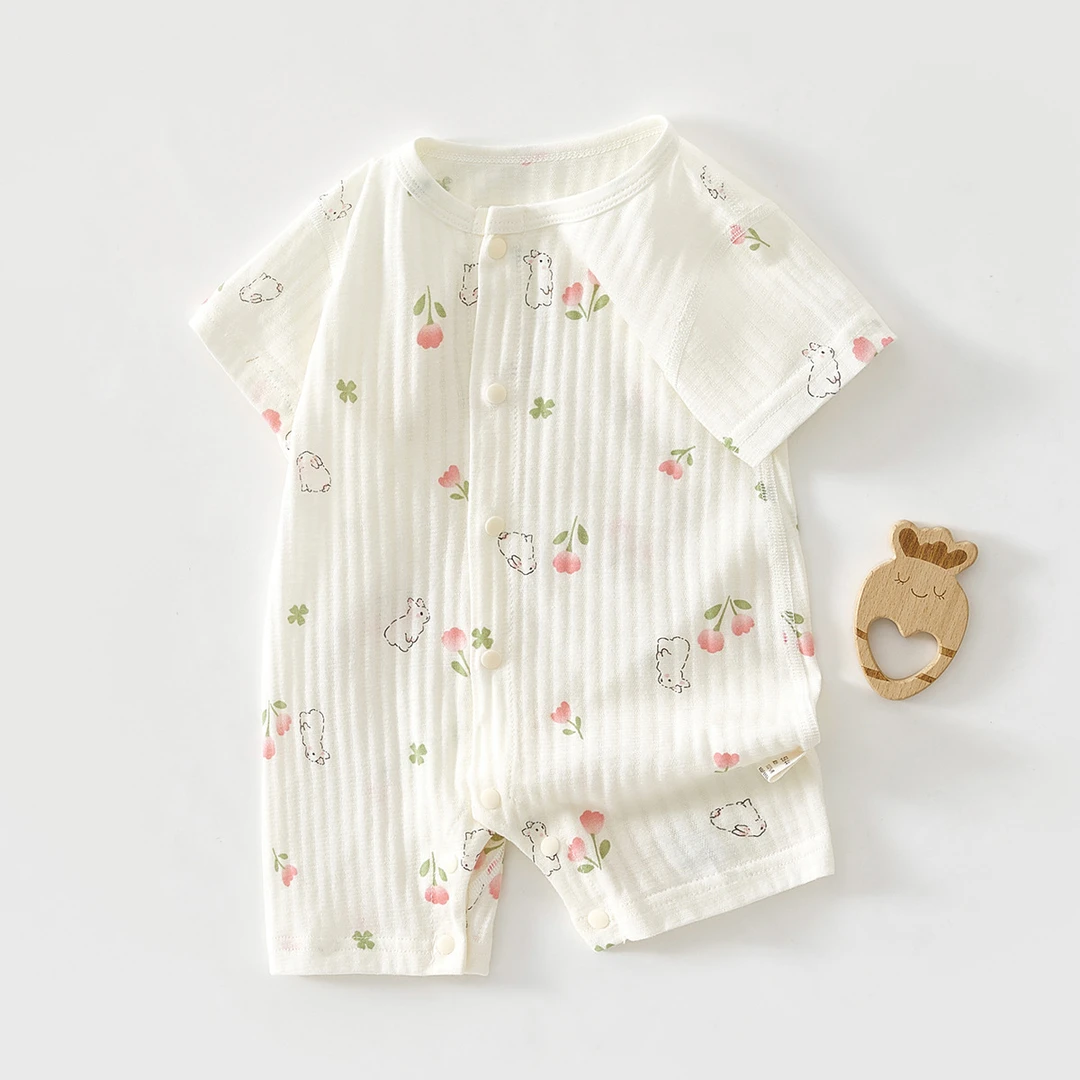 新生儿短袖连体衣宝宝夏季薄款纯棉透气网眼空调服哈衣婴儿衣服