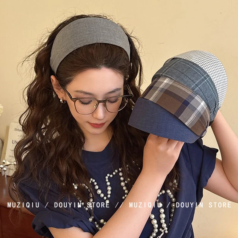 木子秋春夏简约宽边格子发箍韩系高颅顶发带压发头箍女发饰气质