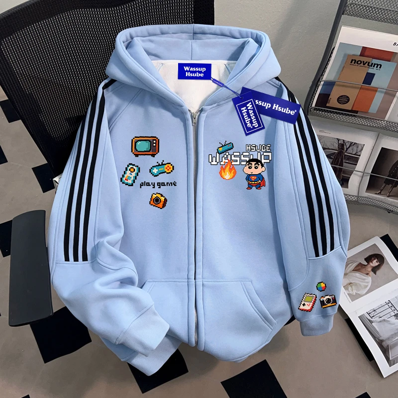 WASSUP HSUBE小众美式潮流ins开衫连帽卫衣外套慵懒宽松上衣男士