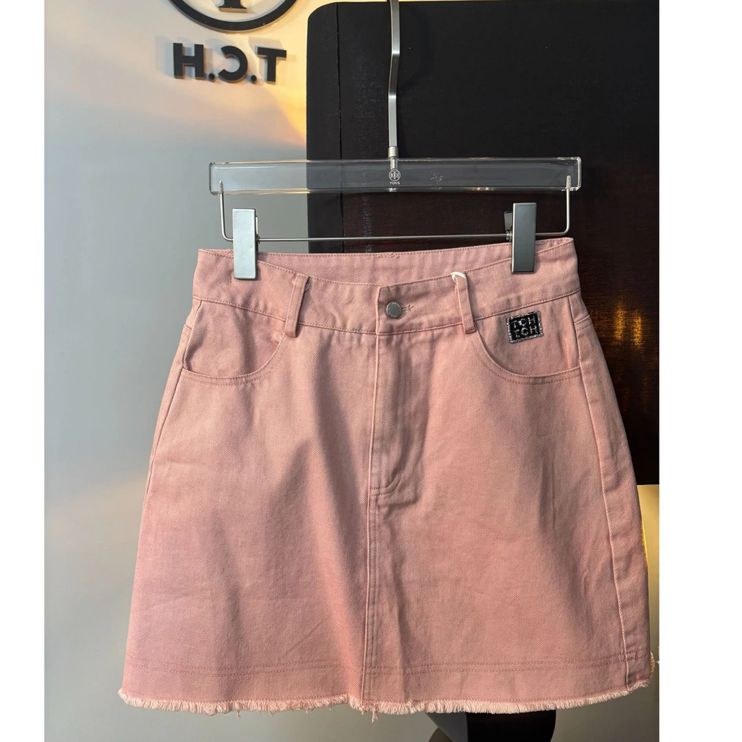 奥莱-TECHNO CHILLOUT HOUSE潮牌粉色烫银钻牛仔半裙S72B228013