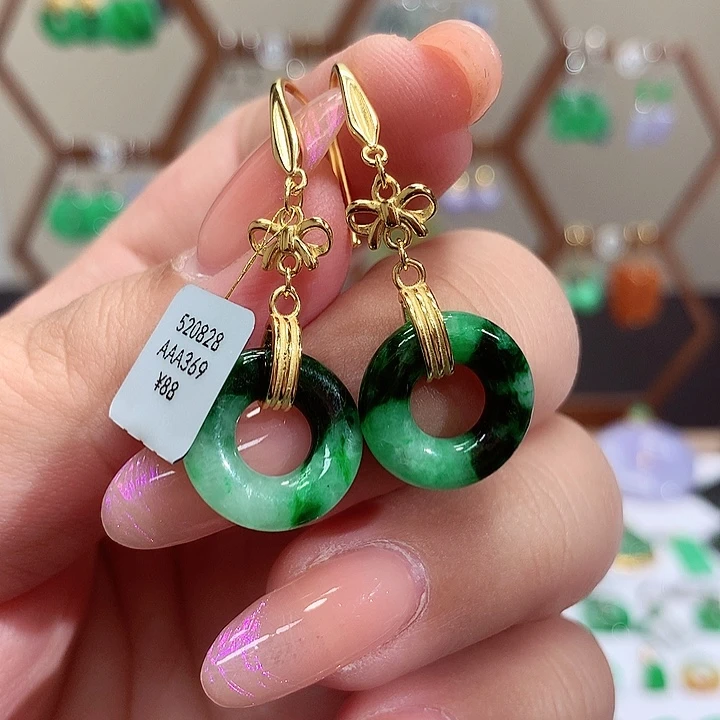 银S925镀金镶嵌翡翠耳饰天然翡翠耳饰