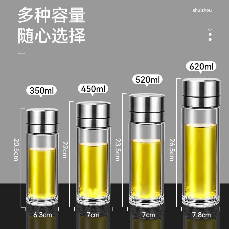 高硼硅玻璃车载玻璃杯茶水分离商务水杯开盖男女士一键茶杯带盖杯