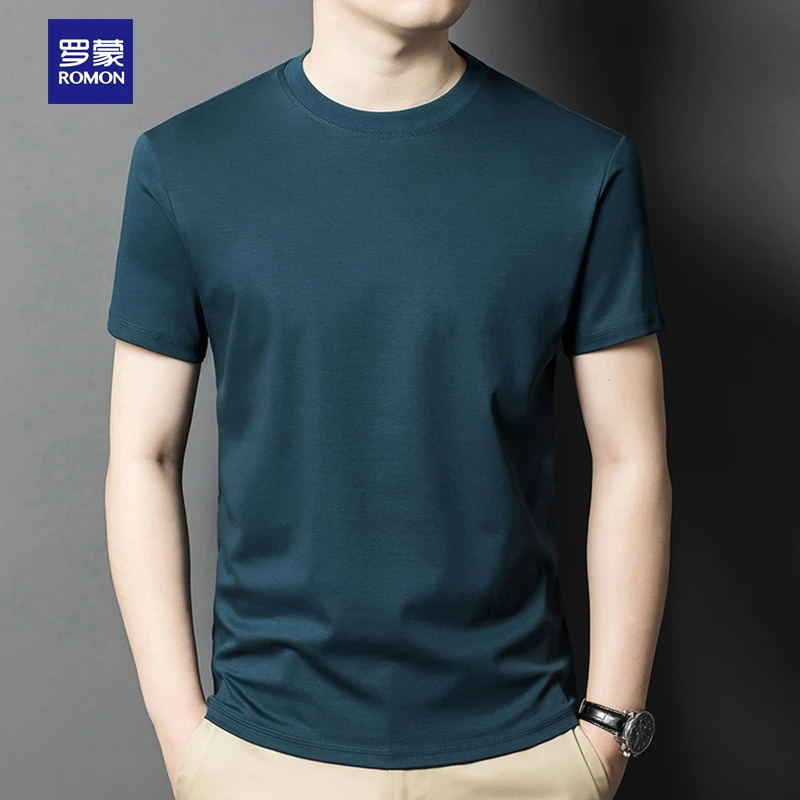 Romon/罗蒙罗蒙短袖纯色圆领三防全棉T恤夏季宽松百搭半袖打底衫.