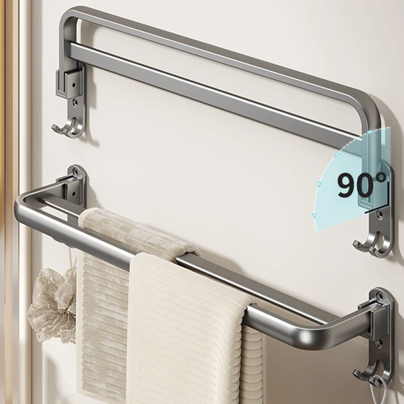 折叠毛巾架免打孔卫生间厕所浴室洗手间壁挂式墙上收纳双杆毛巾杆