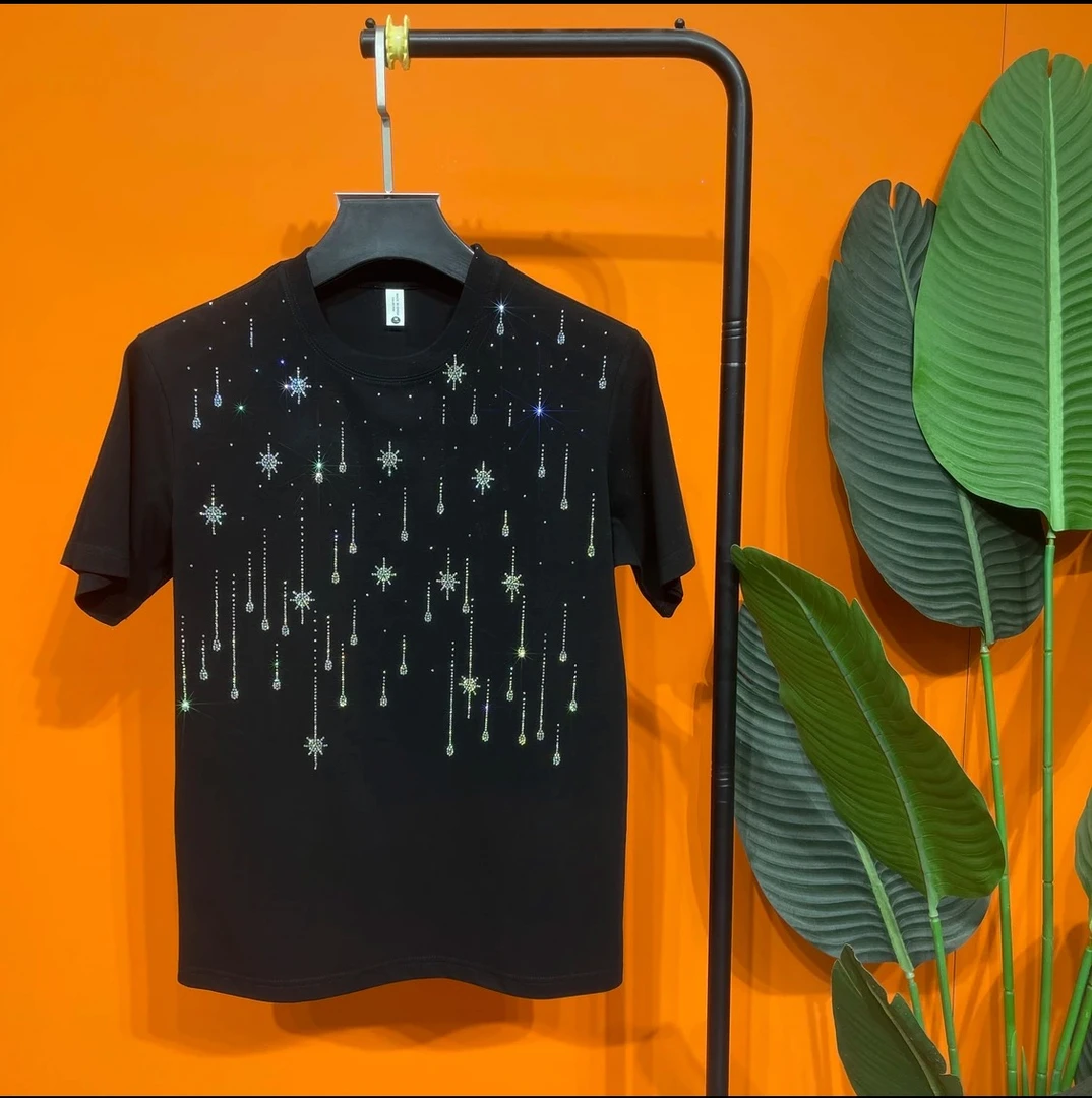 265-300重工烫钻潮牌短袖圆领休闲百搭重磅棉T恤男女同款