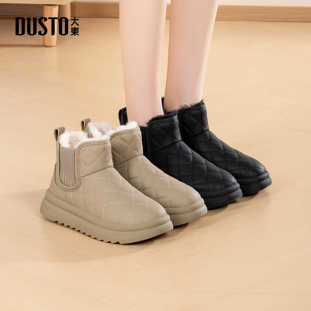 大东女鞋冬季加绒加厚短筒雪地靴厚底外穿防滑保暖套筒棉鞋女7526