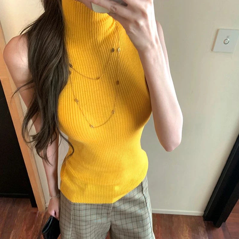 韩系时尚慵懒风半高领针织无袖背心女2025年夏季新款休闲百搭上衣