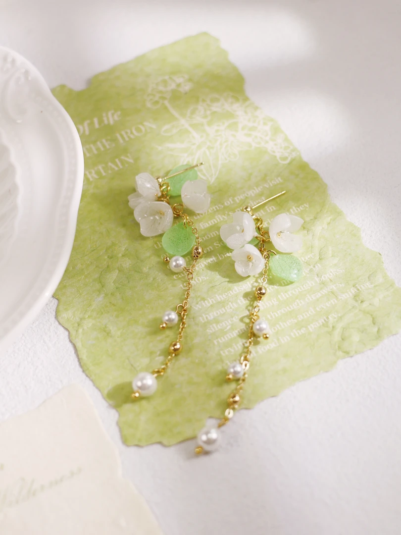 铜合金耳饰 手工植物花卉耳饰绣球花显脸小小众气质真花耳环