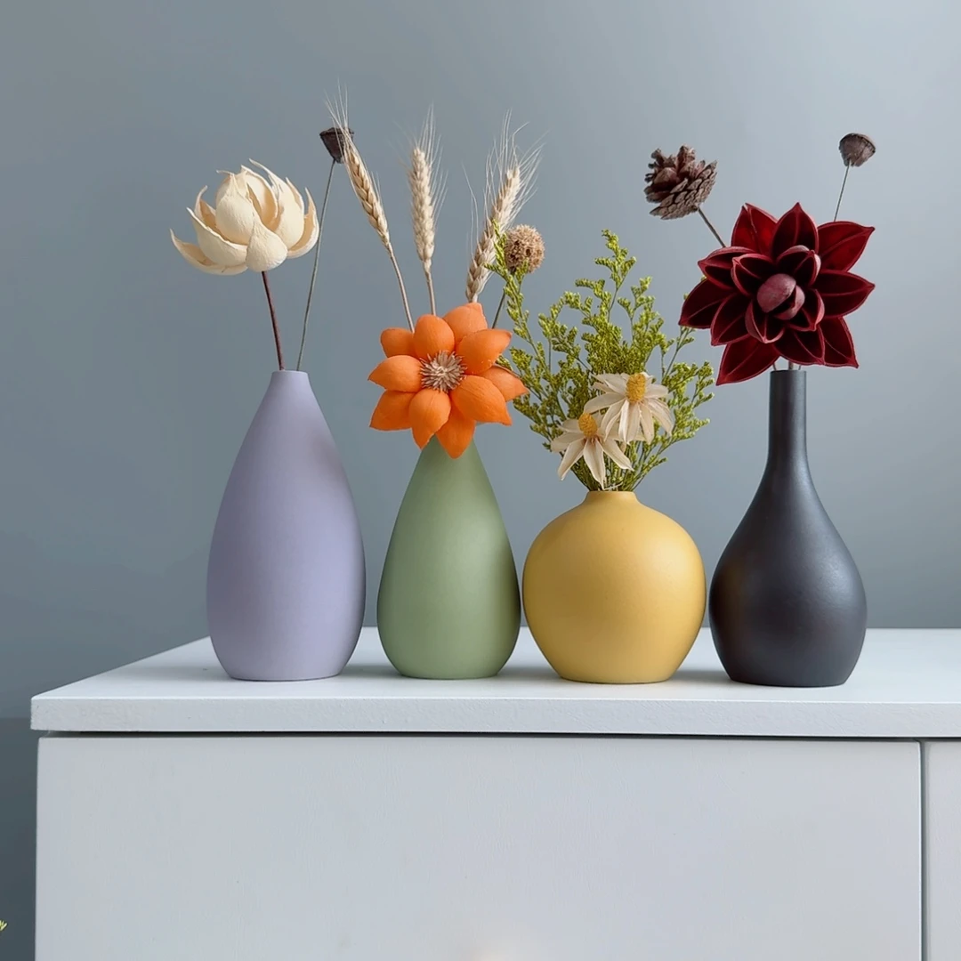 摆件陶瓷小花瓶摆件含花总高约20-30cm