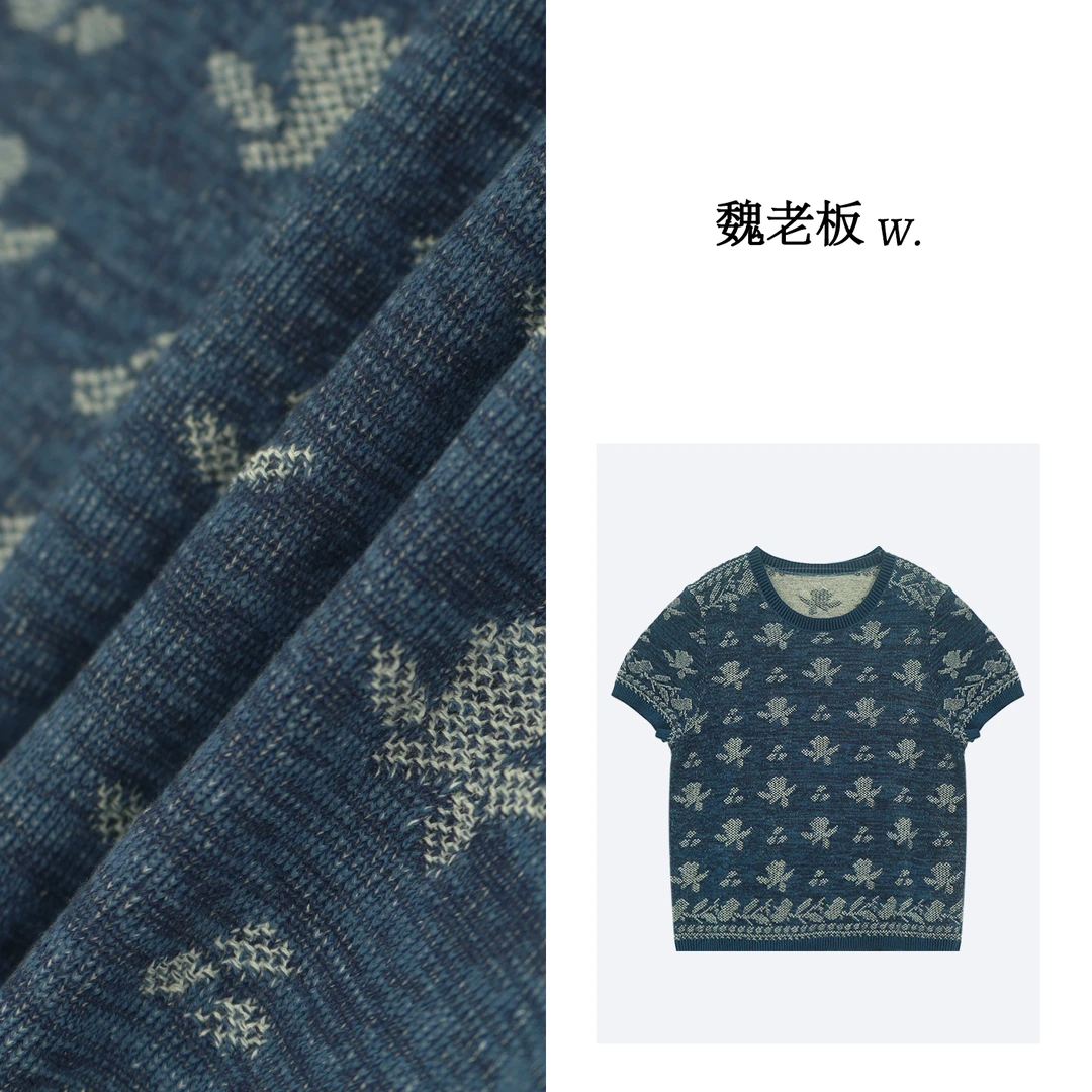 W.Diva【卧云】春季欧若风时尚休闲百搭短袖提花针织衫女51Z121497