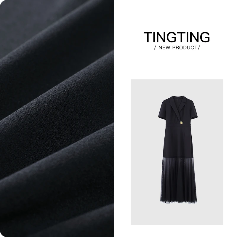 PANG TINGTING“微透御姐”显瘦气质黑色日常设计感高腰时尚连衣裙
