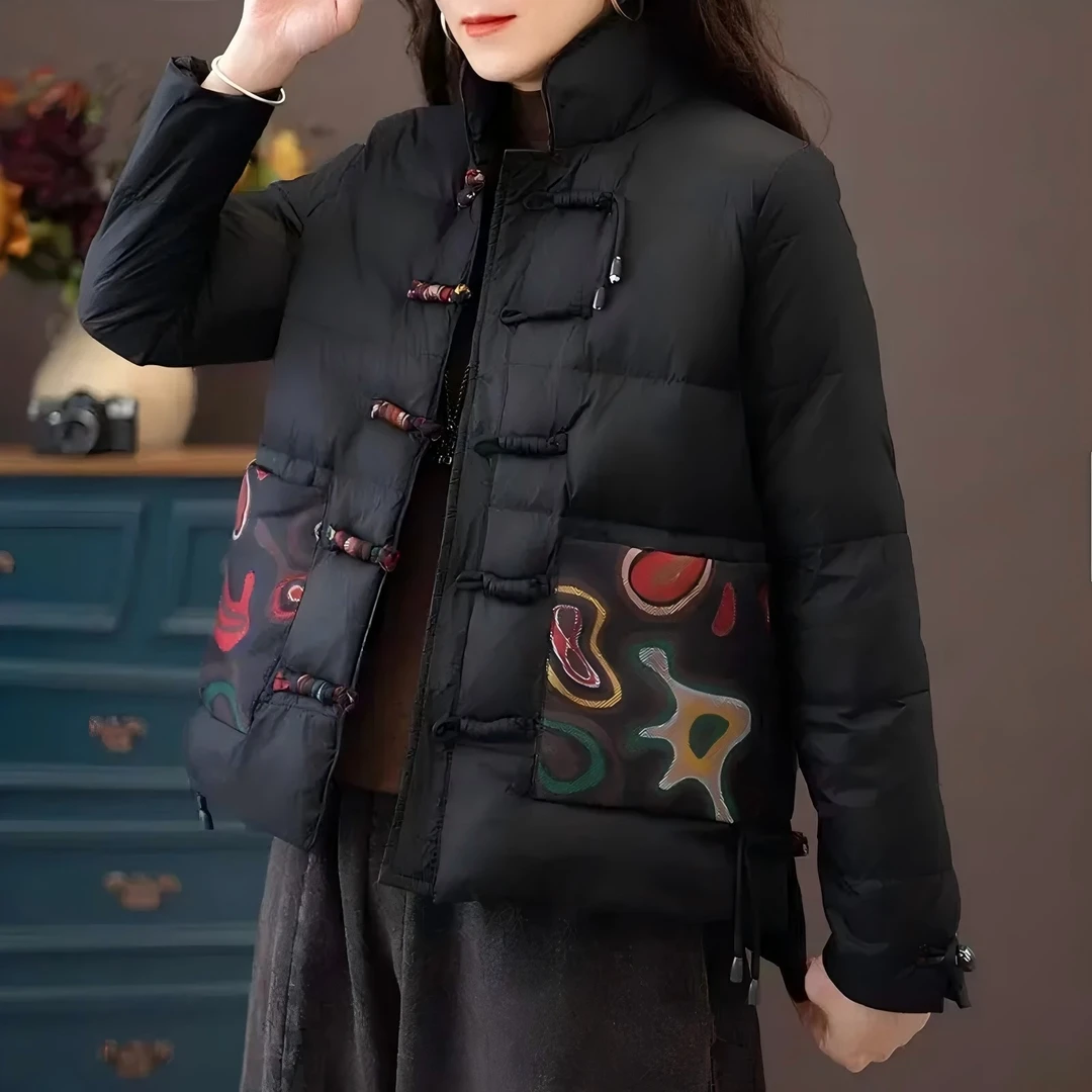 国风复古短款中式盘扣冬季加厚女士外套立领大码女装百搭民族风