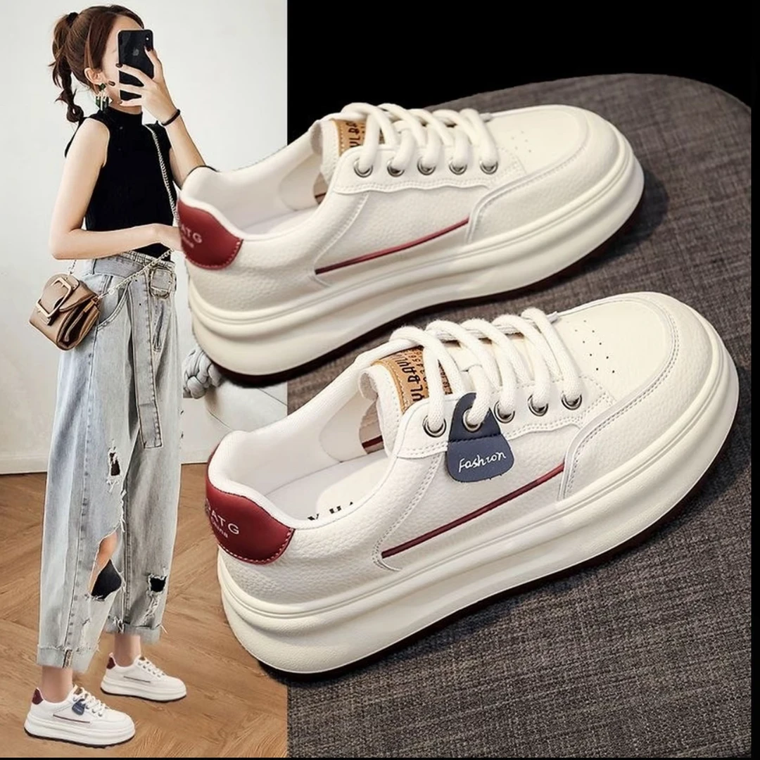 啄木鸟软皮厚底小白鞋女百搭学生ins潮爆款增高休闲运动板鞋533