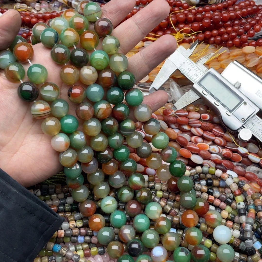 玛瑙/玉髓珠宝半成品未镶嵌一条装14mm孔雀玛瑙圆珠