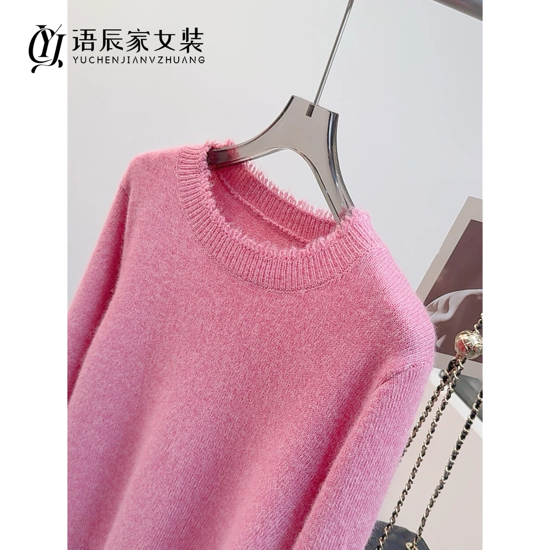 做旧圆领！！秋冬宽松毛衣女打底衫B75