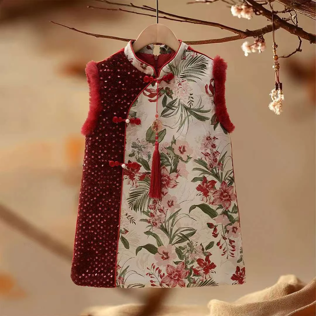 女童冬款加绒国风年款裙子直播间过款选款式