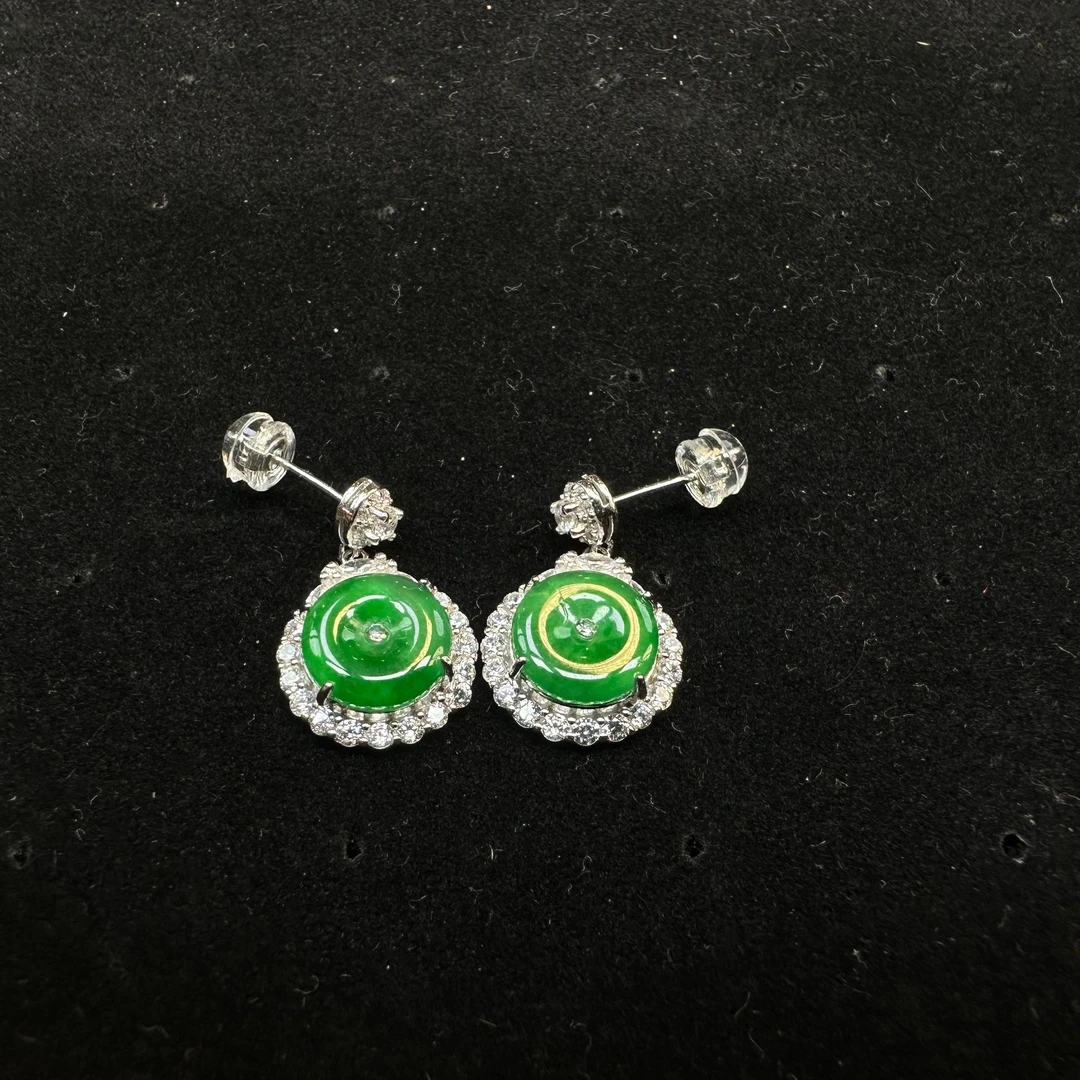 天然A货翡翠冰绿平平安扣耳钉多样性eHL0013