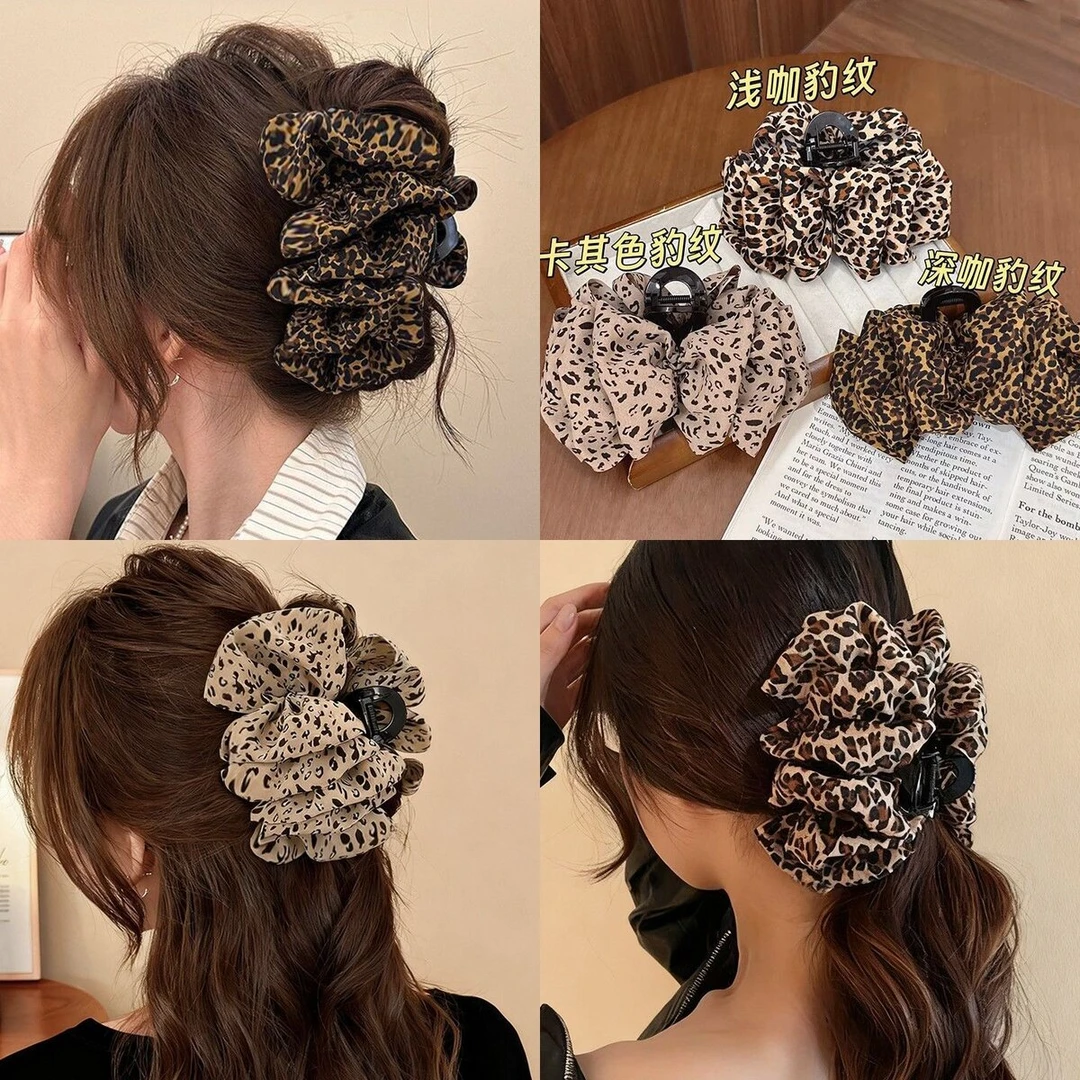 复古豹纹泡泡云朵抓夹女高级感2026新款大号发夹时尚气质发卡头饰