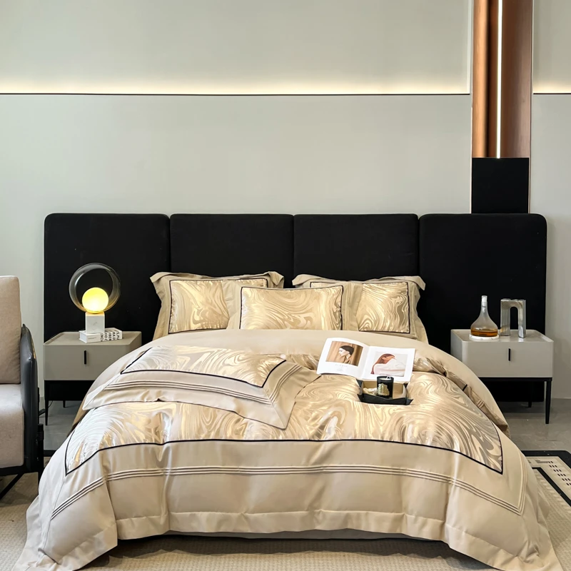 富安娜轻奢新款160支纯棉四件套高端贡缎提花被套全棉床单床笠