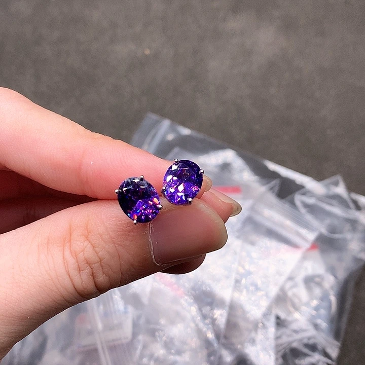 彩色蓝宝石耳饰银S925镶嵌
