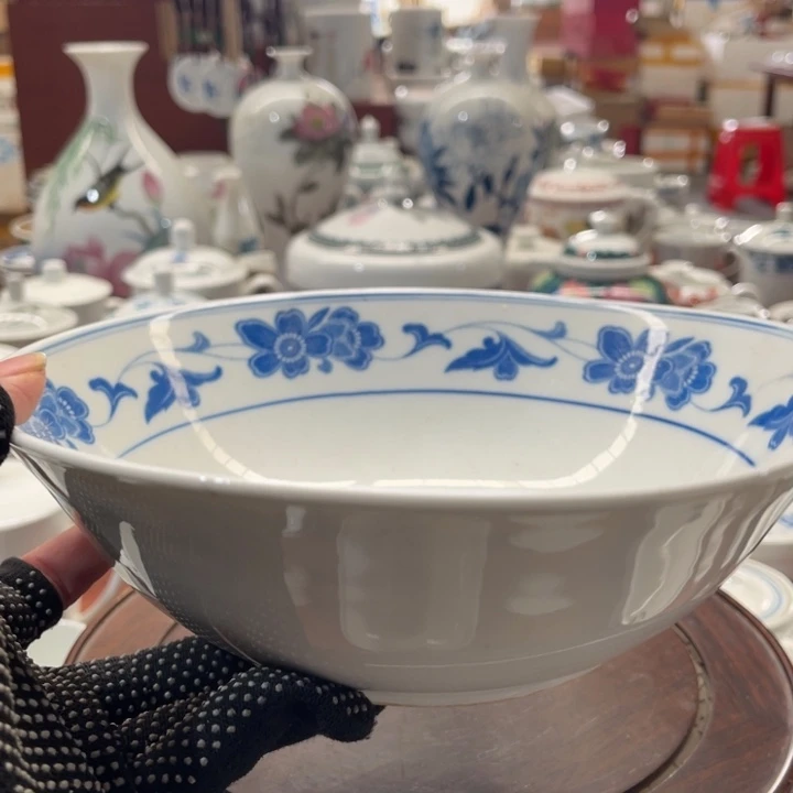 陶瓷醴陵群力釉下青花23厘米汤碗