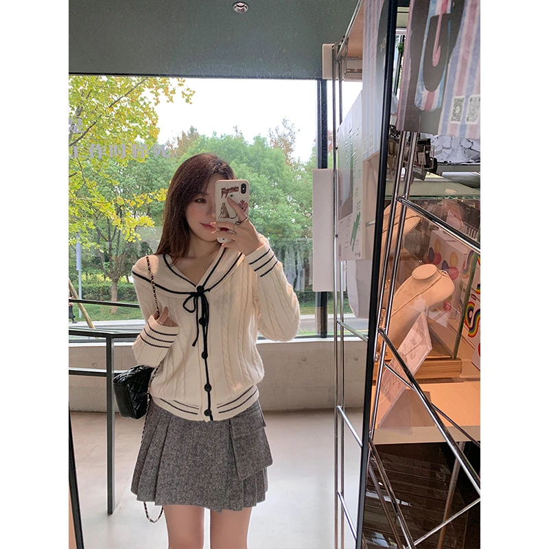 CHERI.Z达人专属 伯克利冬序 浣熊毛/绵羊毛海军领开衫设计感毛衣