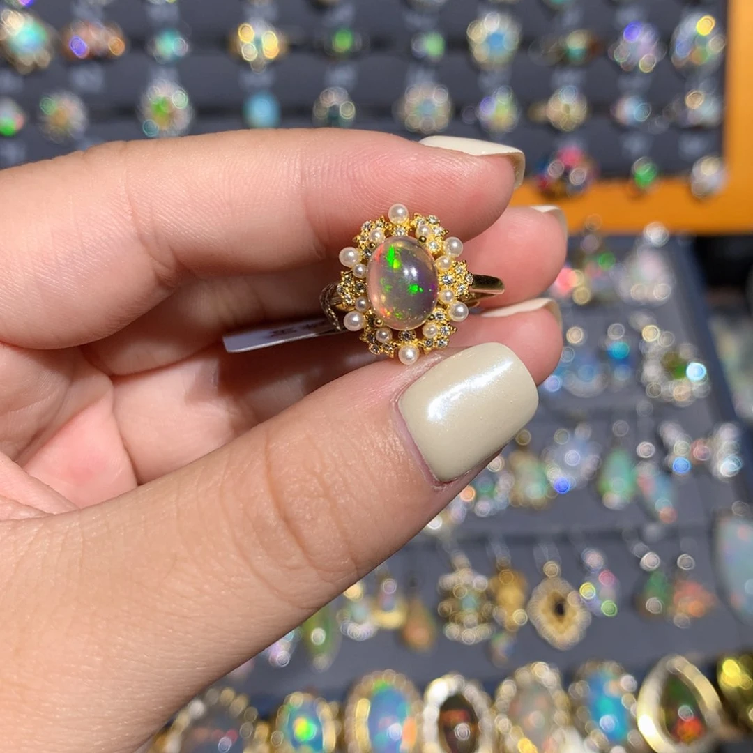 银S925镶嵌欧泊欧泊戒指l