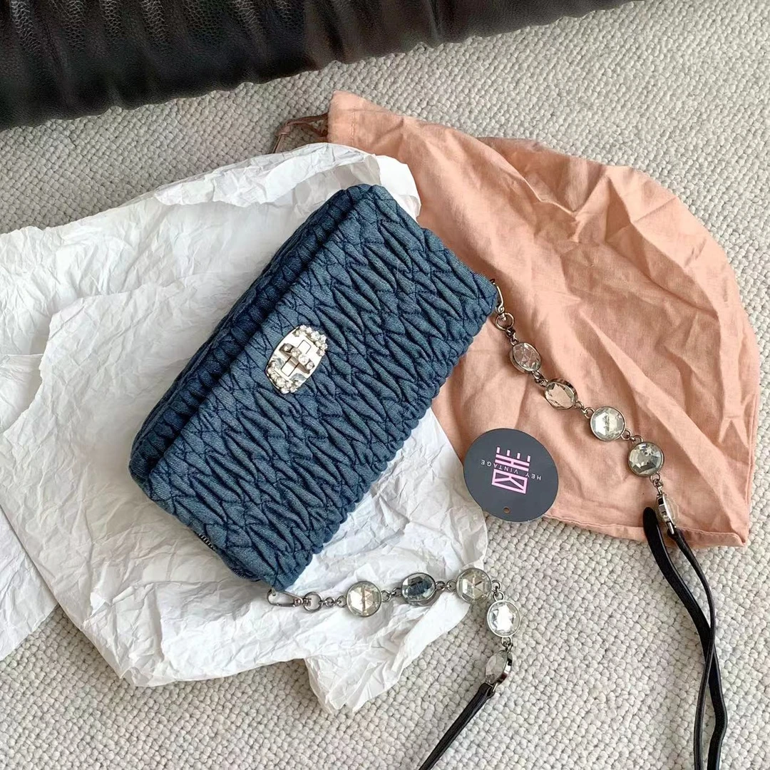 95新 MIU MIU/缪缪 牛仔水钻斜挎包 21cm  13922199