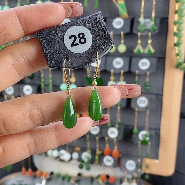 和田玉耳饰18K金镶嵌