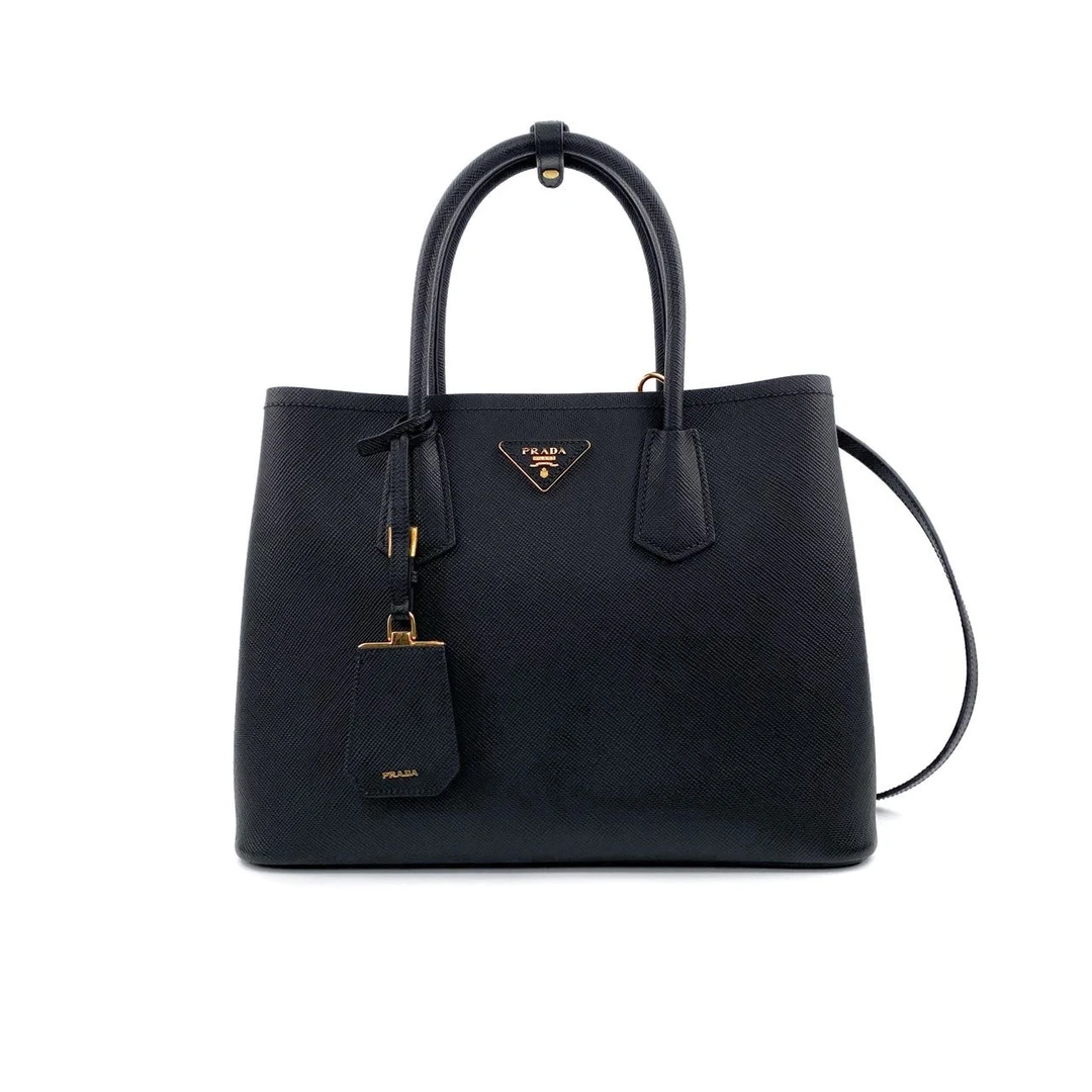 99新 Prada/普拉达 黑金double单肩包迷你