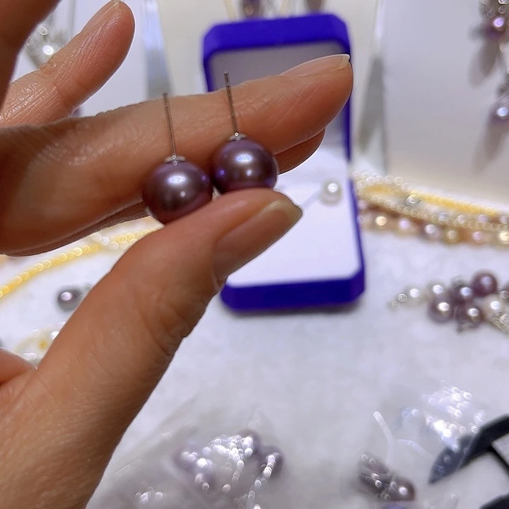 淡水珍珠紫珠耳钉80合金