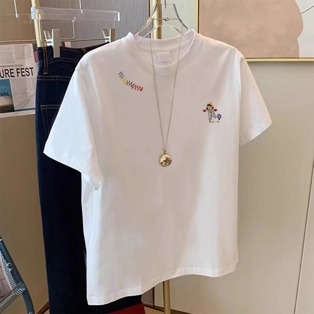 胖妹妹大码240斤设计感白色短袖t恤女2025夏季新款宽松体恤衫上衣
