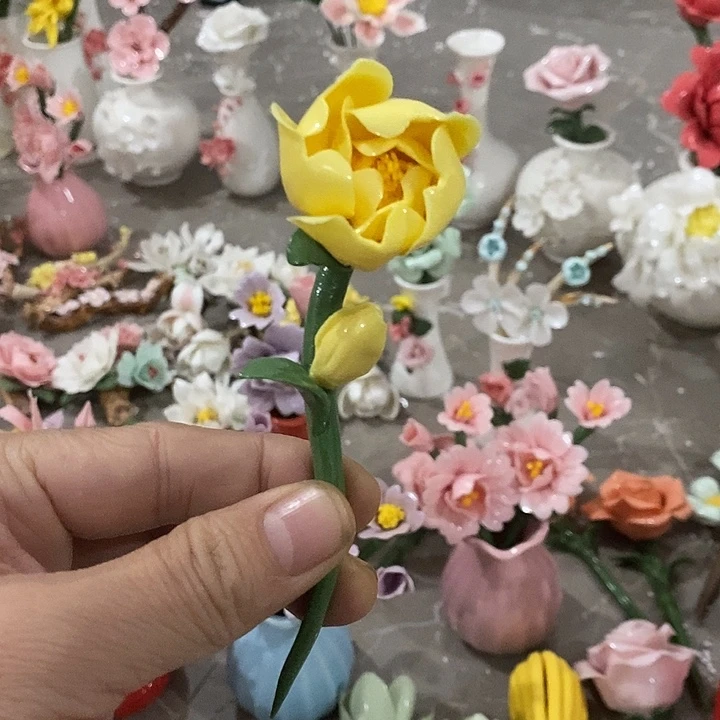 瓷片纯手工陶瓷花摆件瑕