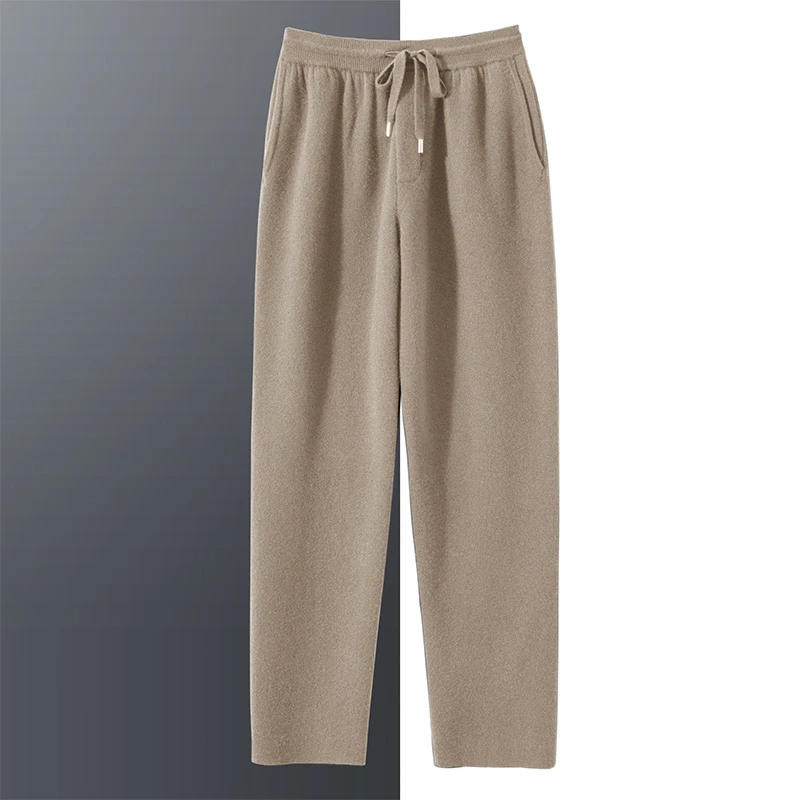 高克重空气层加厚毛裤100%纯山羊绒裤男外穿长裤直筒休闲裤纯色