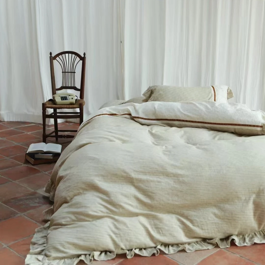 49107 复古花边法式床单被套四件套棉纱套件，被套200×230cm可水洗