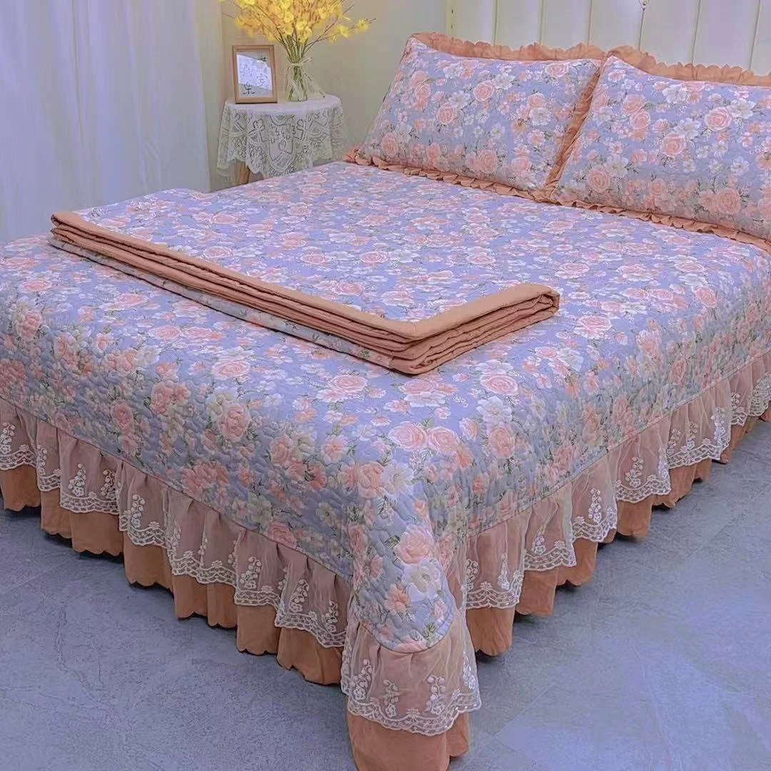 新款针织棉床盖夏凉被四件套床上用品防滑床盖三件套夹棉床盖四季