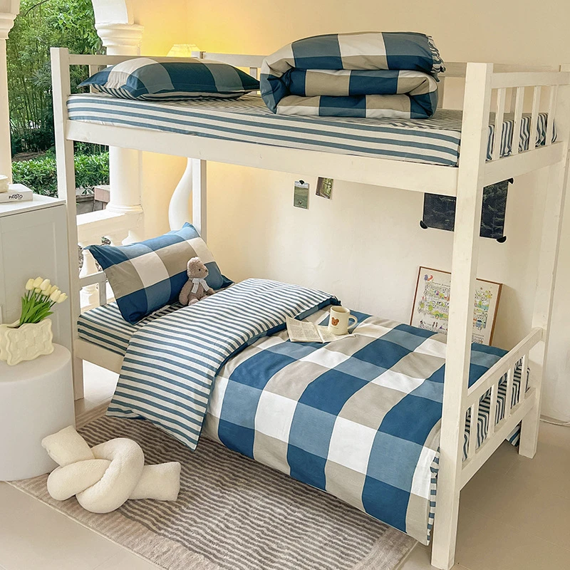 纯棉三件套大学生宿舍床上用品寝室全棉被套床单人被褥被芯一整套