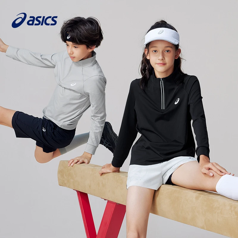 Asics/亚瑟士童装春季薄款拉链针织T恤舒适内搭新款331251003051