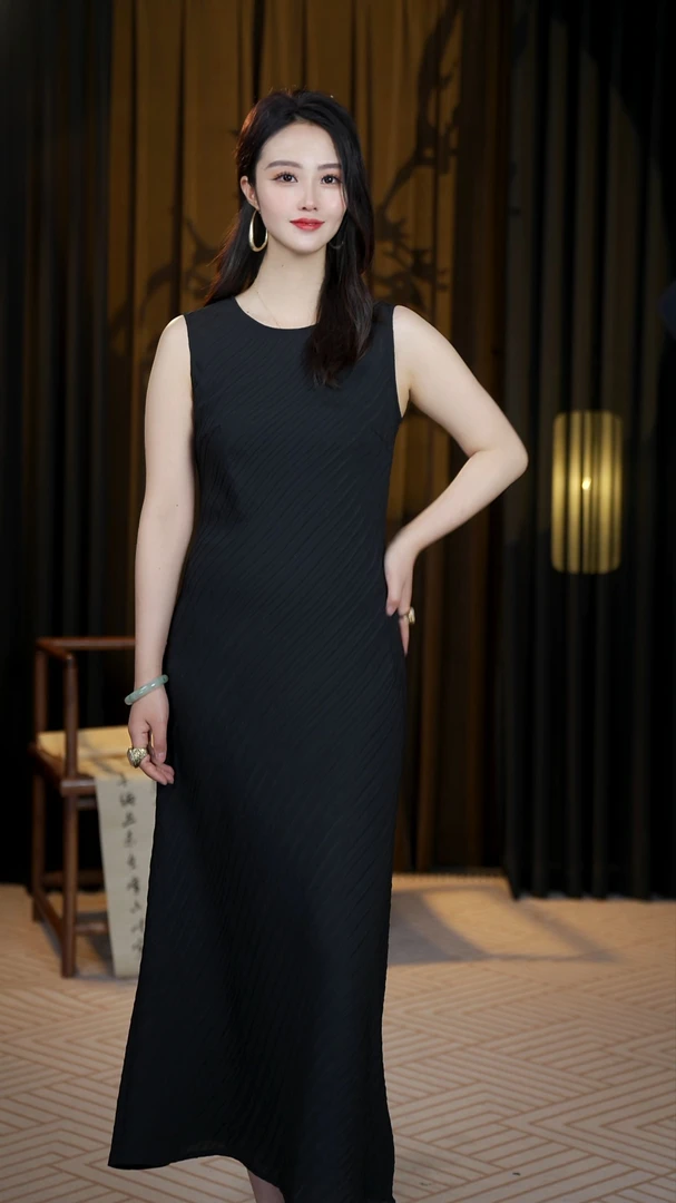 重磅桑蚕丝连衣裙显瘦打底夏季中长款修身性感时尚纯色25AL2236