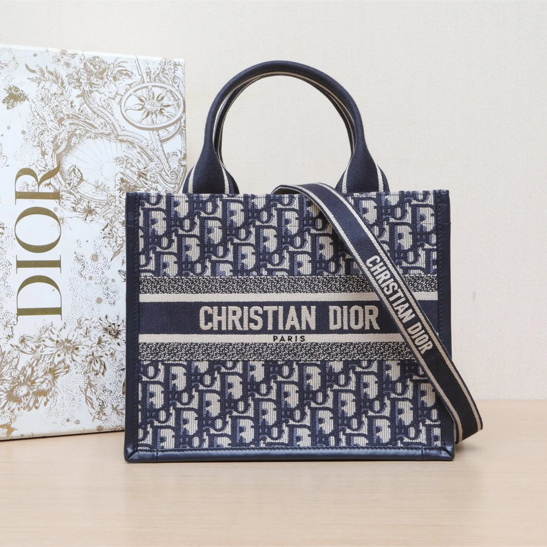 99新 DIOR/迪奥 【莎莎】Book Tote 小号 蓝色 帆布 金扣 2024 包