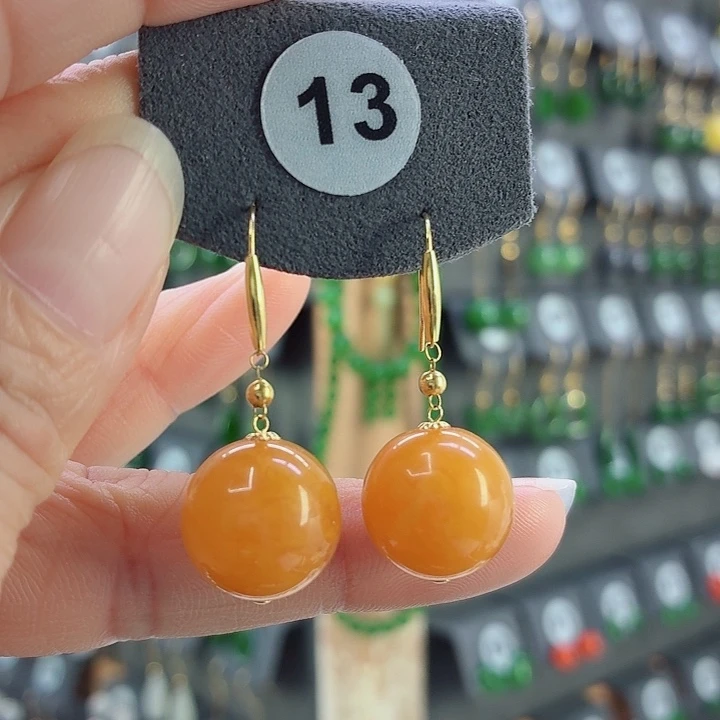 蜜蜡18K金镶嵌耳饰