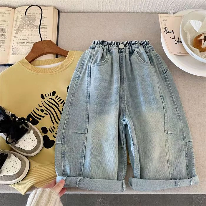 童裤牛仔裤2025春季新款童装男童宽松阔腿牛仔裤儿童休闲宽松长裤