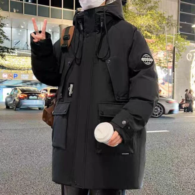 2536冬季新款中长款加厚外套保暖防寒男装休闲防风轻薄连帽上衣