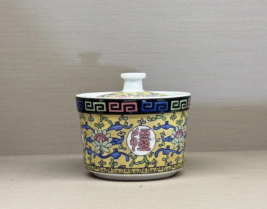 醴陵 群力手绘万寿无疆小型茶叶罐 微瑕品