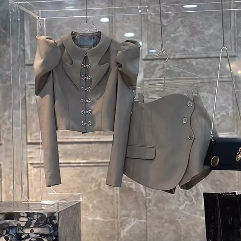 2025时尚炸街套装女新款高定设计感小鹿领上衣不规则半身裙两件套